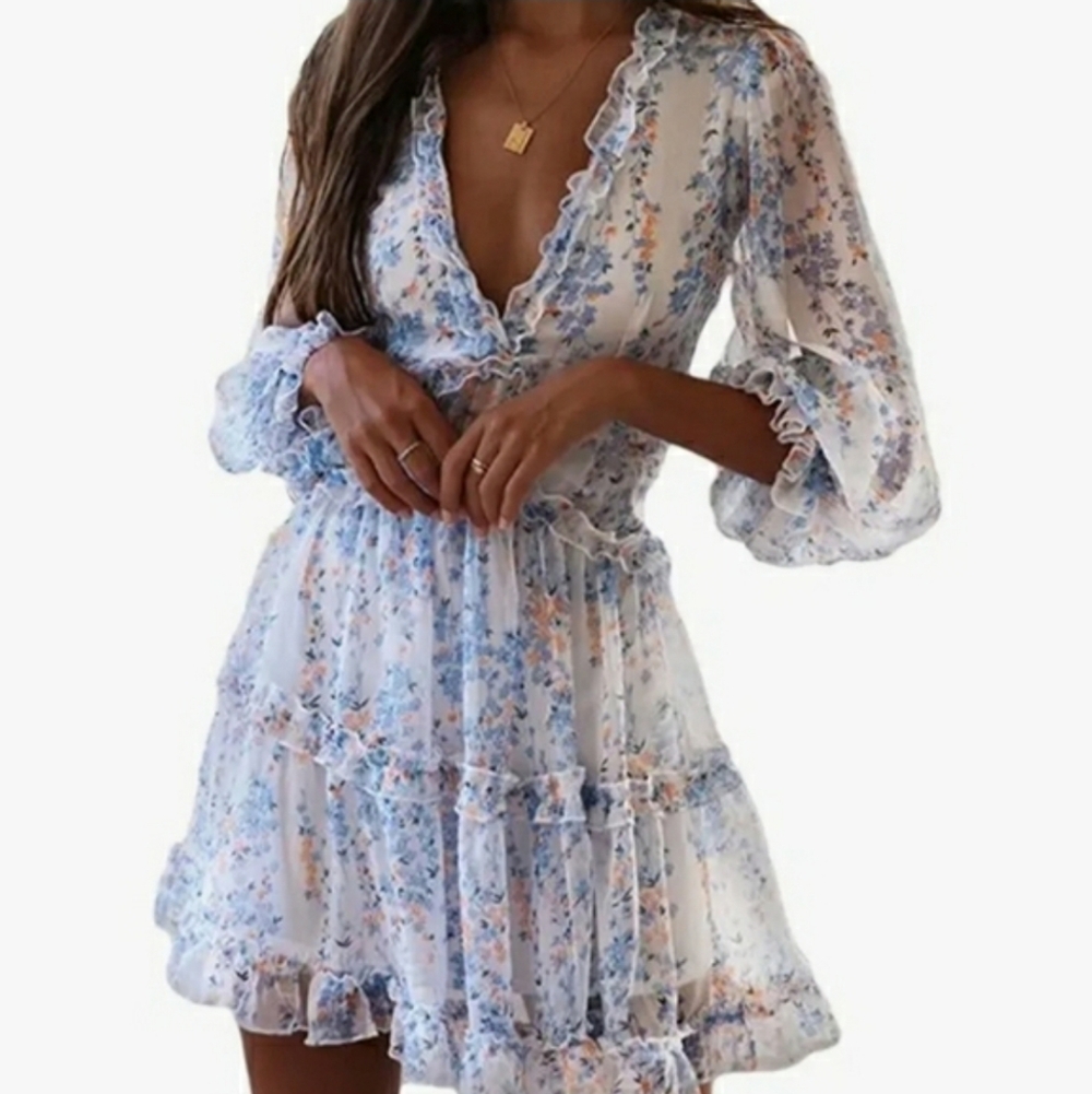 Floral Ruffled Mini Dress - Size Medium - Picture 9 of 11